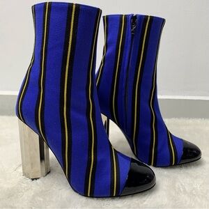 Marco de Vincenzo Women's Blue Yellow Canvas Striped Heeled Boots Size 35 1/2